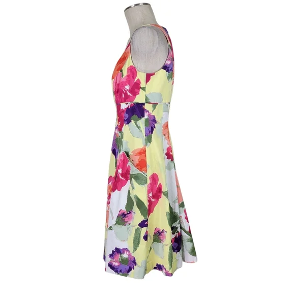 Lauren Ralph Lauren Fit N Flare Dress 12 Floral Square Neck Pockets Sleeveless - Picture 3 of 10
